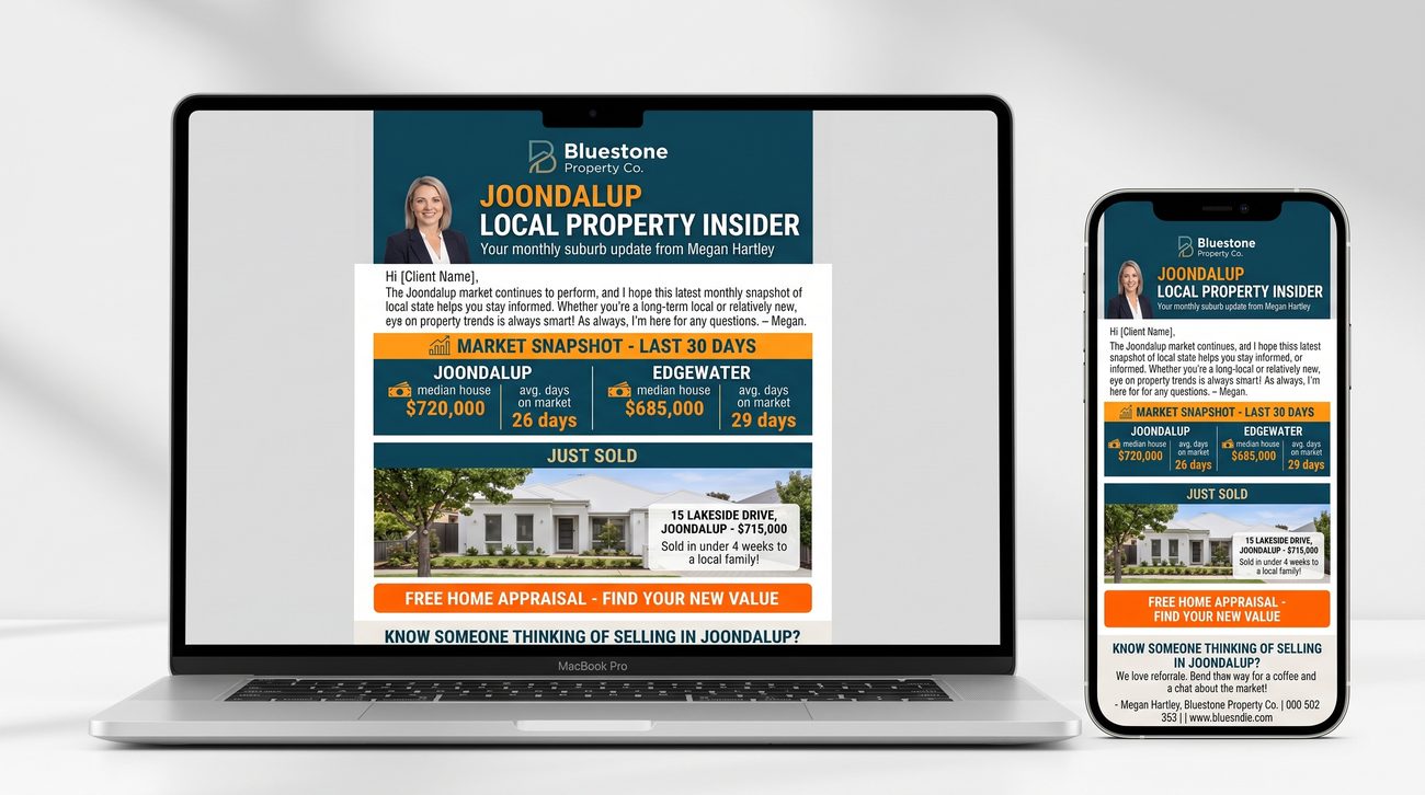 The newsletter on laptop and phone